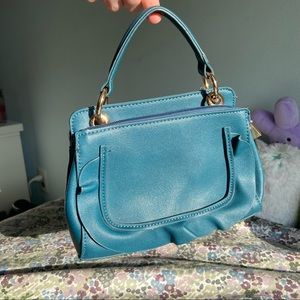 Super Cute Teal Mini Hand Bag with Golden Details